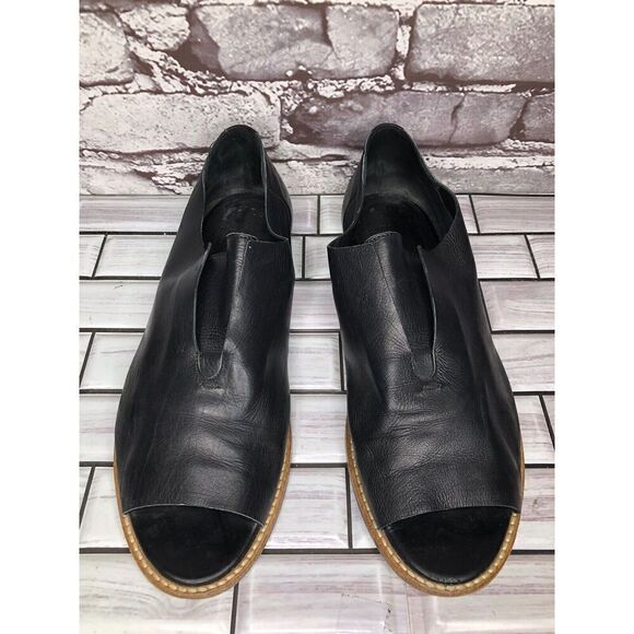 Zero+Maria Cornejo Black Leather Peep Toe Loafer Flats Women’s Sz 39EU/8.5M US - Picture 1 of 16